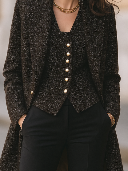 Dark Speckled Tweed Long Coat & Matching Waistcoat Two-Piece Set