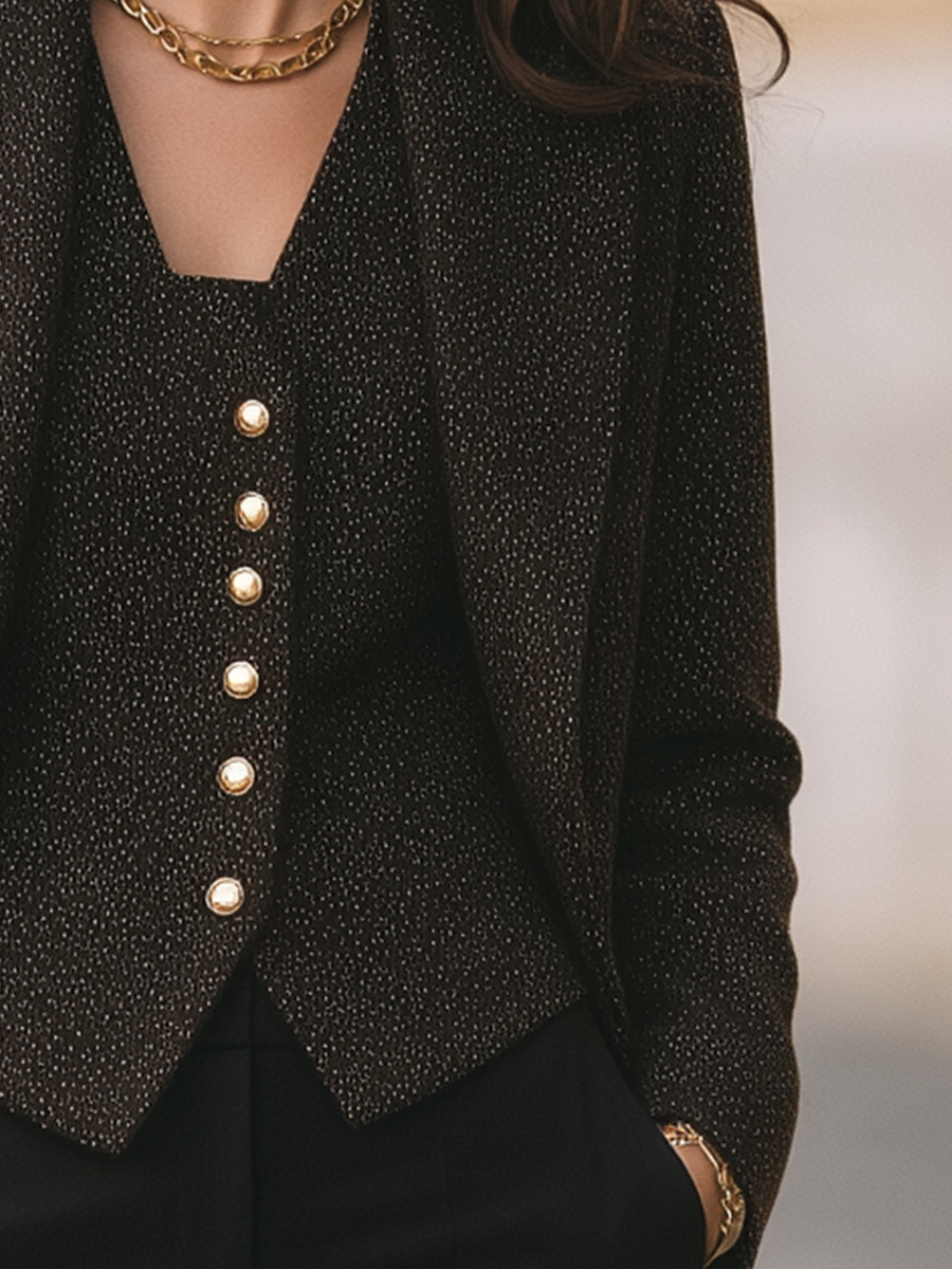 Dark Speckled Tweed Long Coat & Matching Waistcoat Two-Piece Set