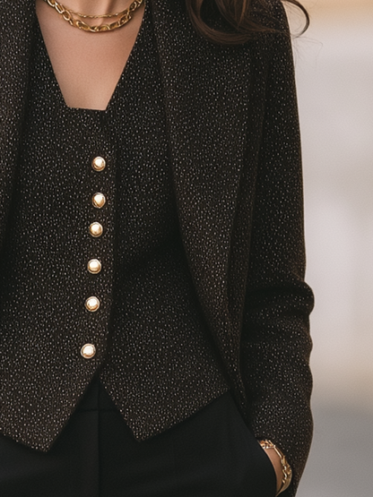 Dark Speckled Tweed Long Coat & Matching Waistcoat Two-Piece Set