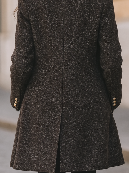 Dark Speckled Tweed Long Coat & Matching Waistcoat Two-Piece Set