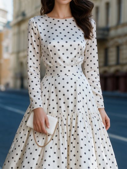 Satin Polka Dot Bubble Hem Midi Dress