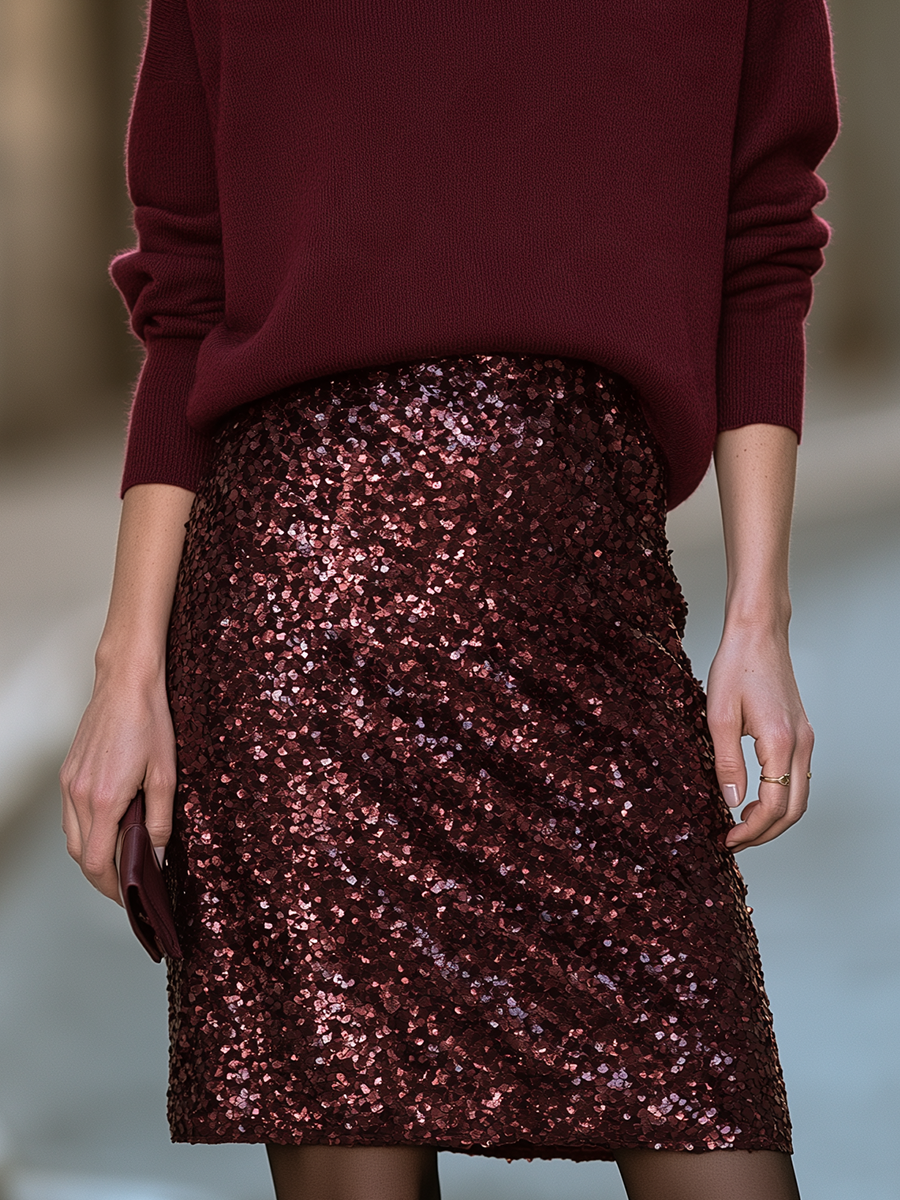 Turtleneck Sweater And Sequin Skirt Set