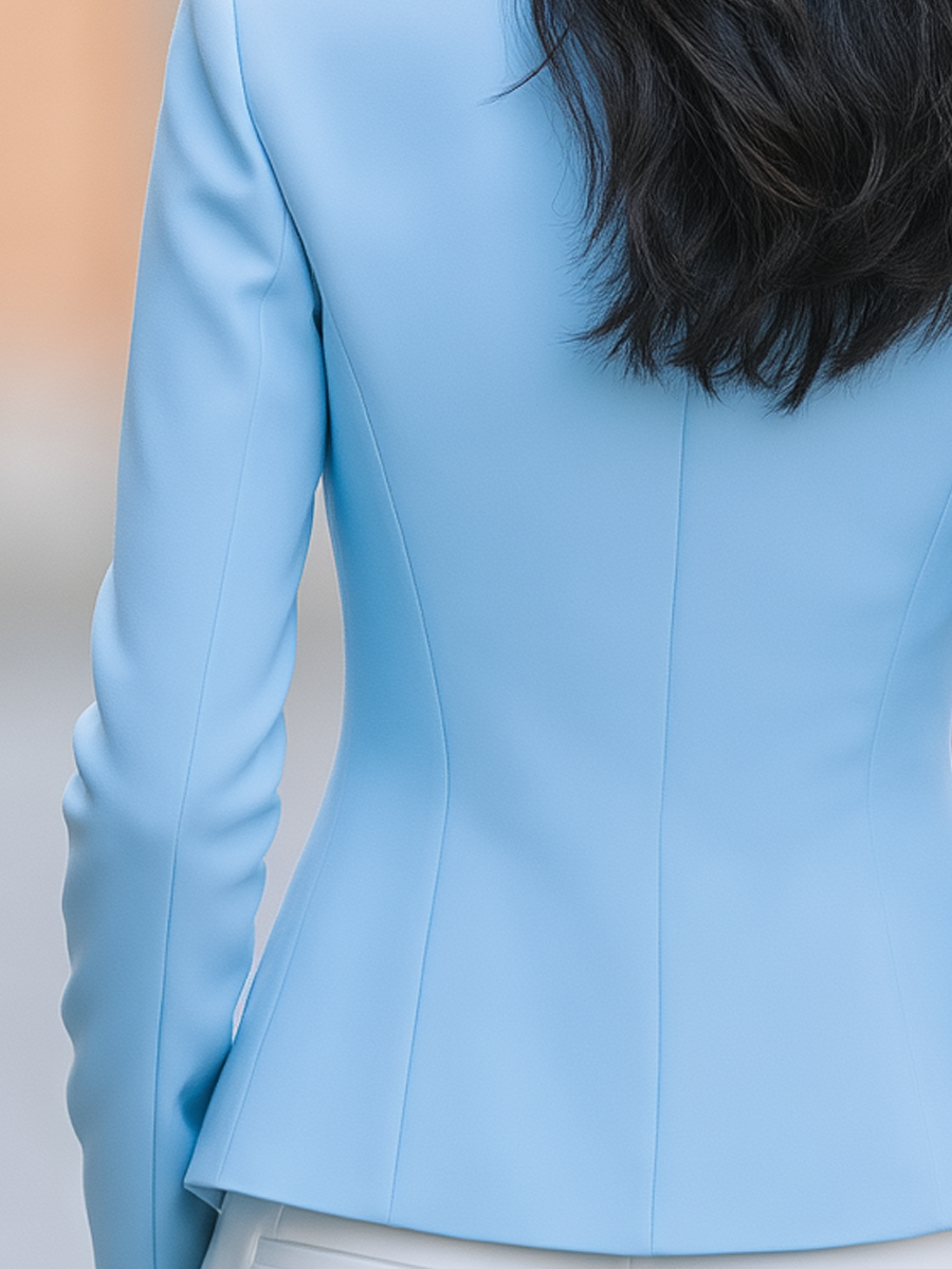 Light Blue Tailored Faux Two-Piece Long Sleeve Blazer Top