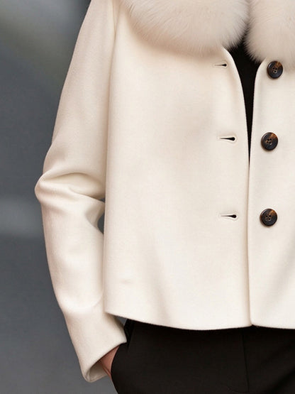 Plush Faux Fur Collar Short Woolen Coat