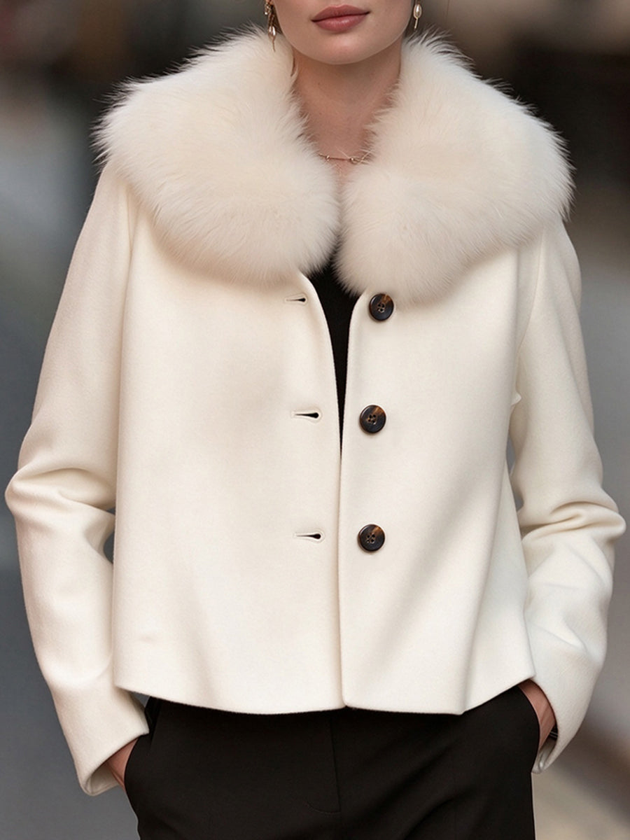 Plush Faux Fur Collar Short Woolen Coat