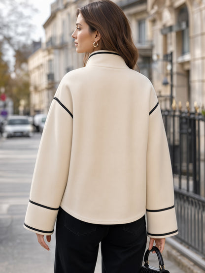 Contrast Piping Asymmetric Short Coat