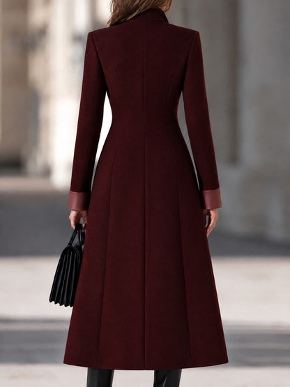Funnel-Neck Zip-Front A-Line Coat With Contrast Cuffs