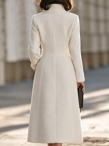 Button Front Stand Collar Sherpa Fleece Long Coat