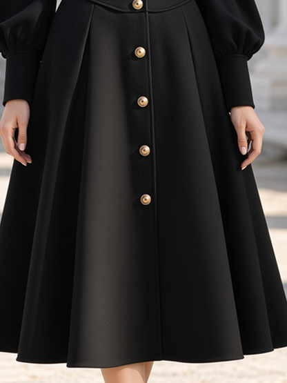 Victorian Style Stand Collar Puff Sleeve A-Line Midi Dress