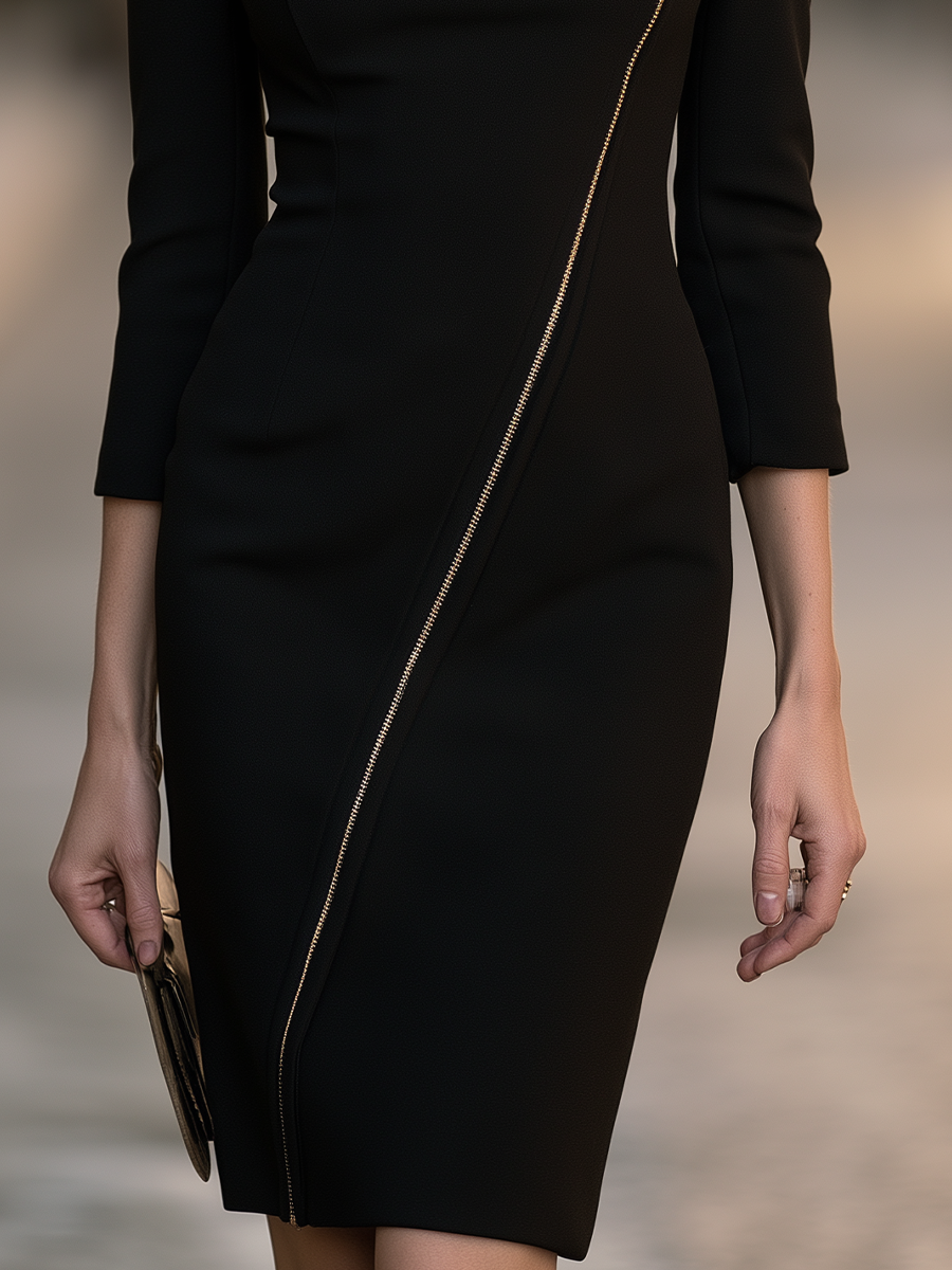 Asymmetric Neckline Sheath Dress With Diagonal Zipper