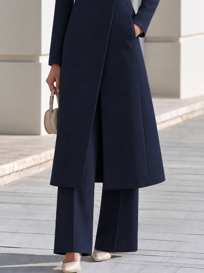Asymmetric Wrap Long Coat & Wide Leg Trouser Co-ord Set