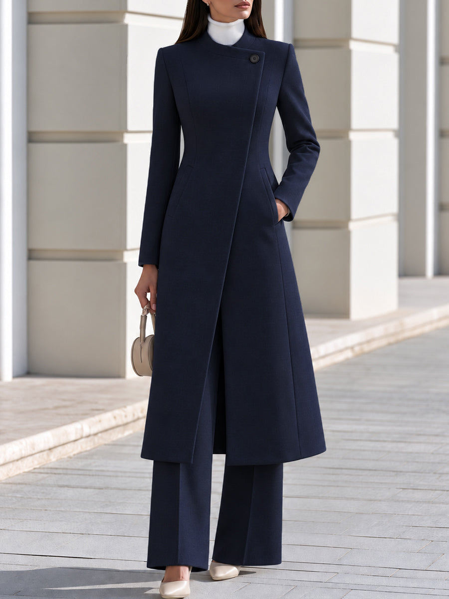 Asymmetric Wrap Long Coat & Wide Leg Trouser Co-ord Set