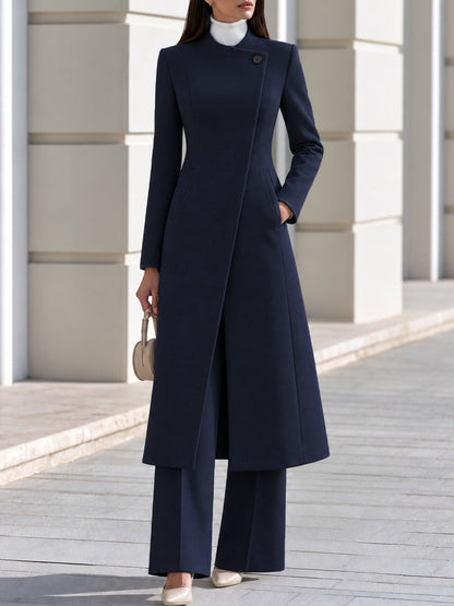 Asymmetric Wrap Long Coat & Wide Leg Trouser Co-ord Set