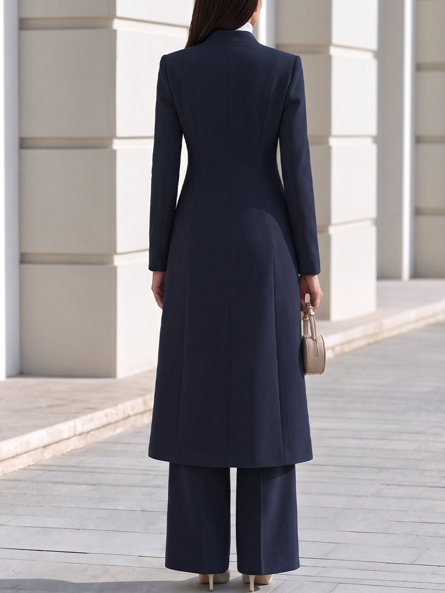 Asymmetric Wrap Long Coat & Wide Leg Trouser Co-ord Set