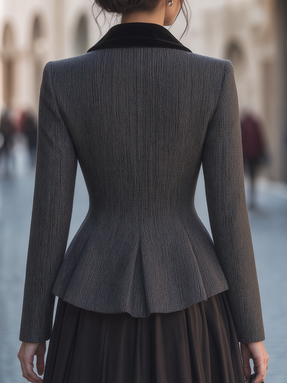 Velvet Lapel Peplum Tailored Jacket