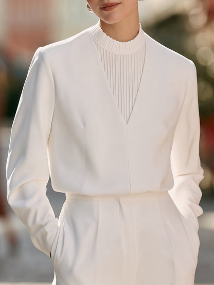 Layered Mock-Neck Structured Blouse