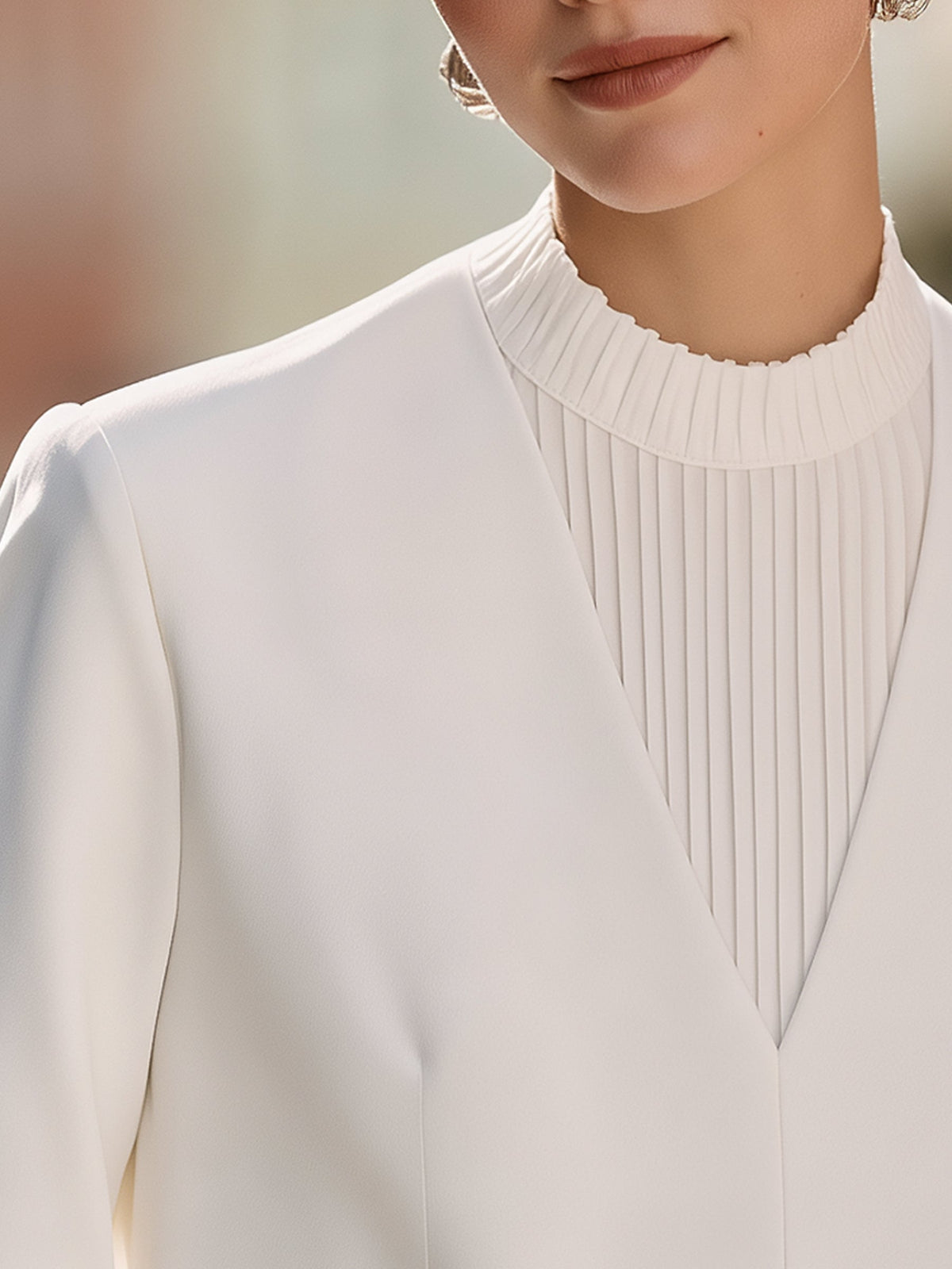 Layered Mock-Neck Structured Blouse