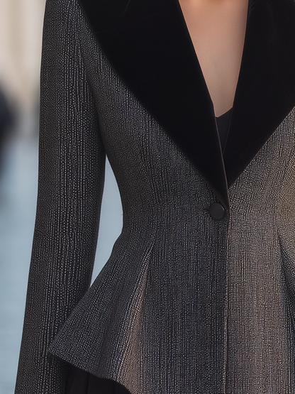 Velvet Lapel Peplum Tailored Jacket
