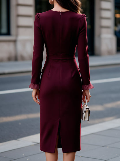Organza Ruffle Trim Tailored Midi Dress