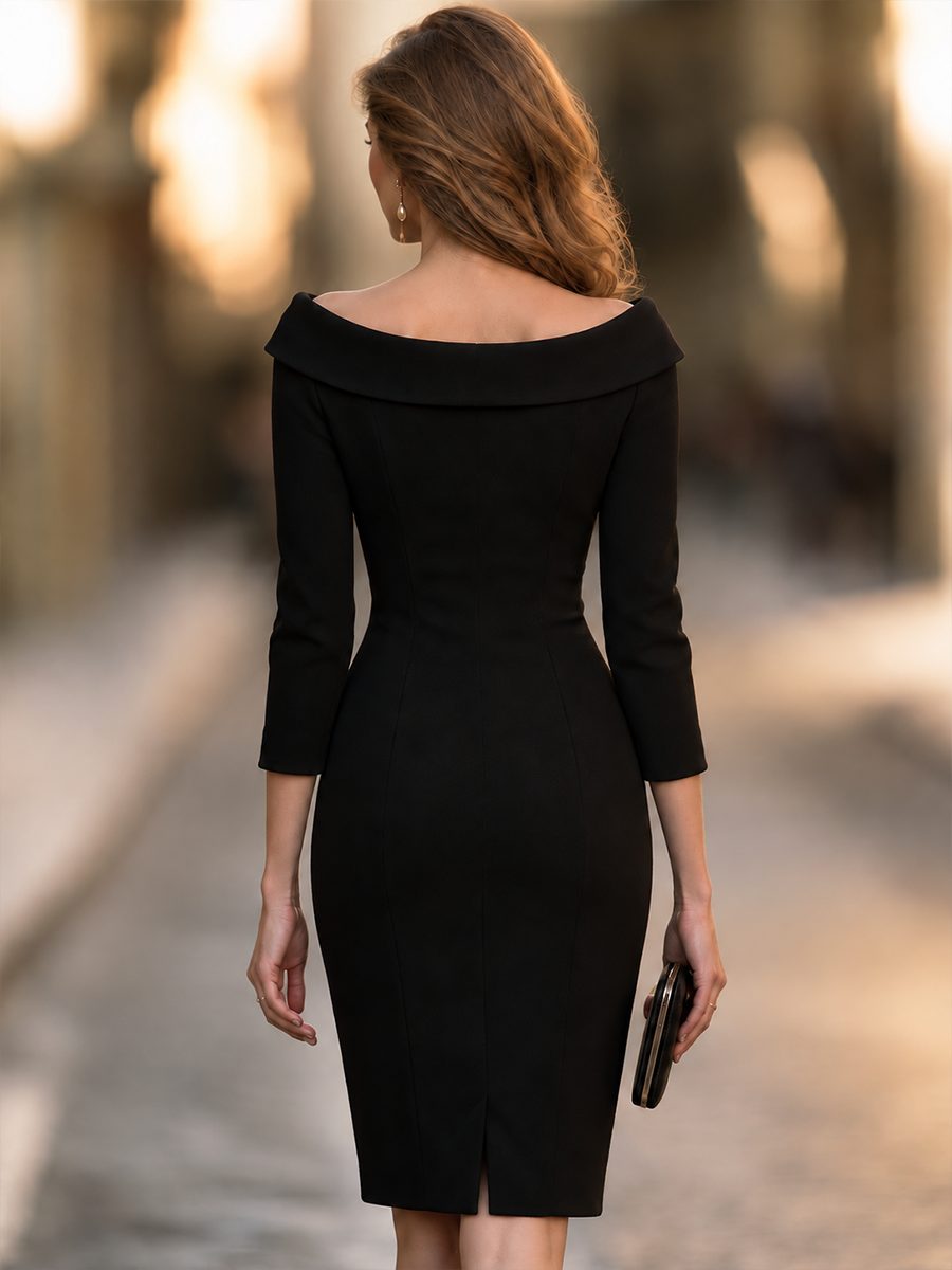 Asymmetric Neckline Sheath Dress With Diagonal Zipper