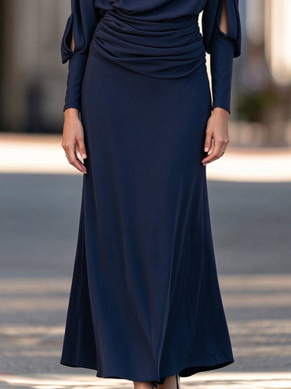 Cowl-Neck Cutout Sleeve Ruched Maxi Dress