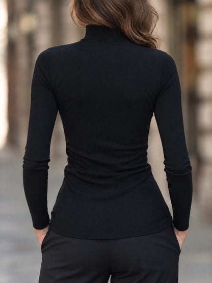 Asymmetric Zip Turtleneck Knit Top With Pointed Hem