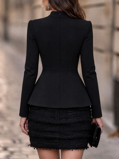 High Mock Neck Long Sleeve Peplum Textured Mini Dress