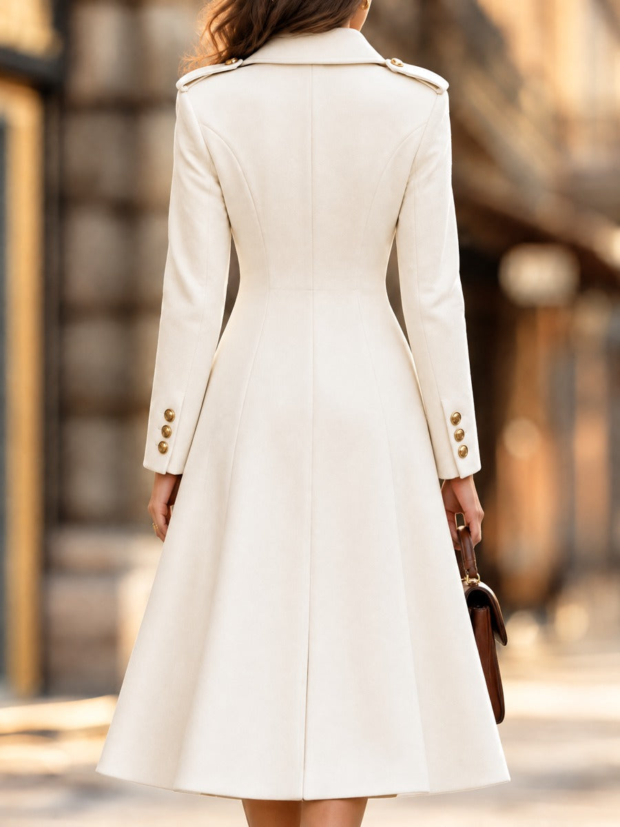 Double-Breasted Fit-and-Flare Trench Coat With Epaulettes