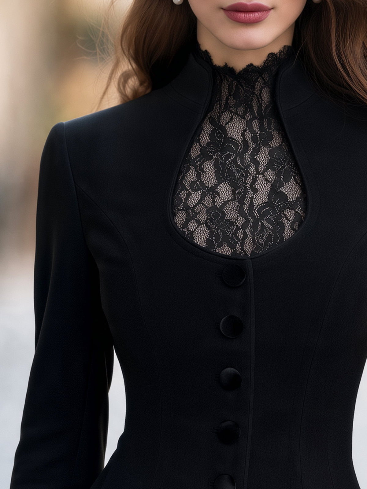 Lace-Panel Peplum Tailored Jacket