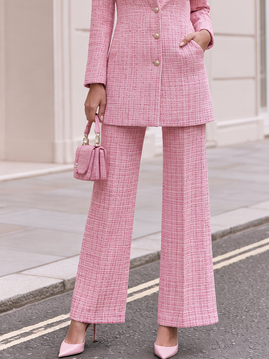 Collared Longline Jacket & High Waist Wide Leg Trousers Two Piece Outfit