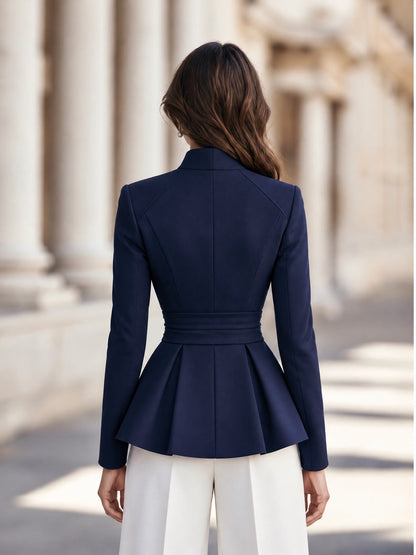 Vertical Pleat Detail Tailored Peplum Formal Blazer
