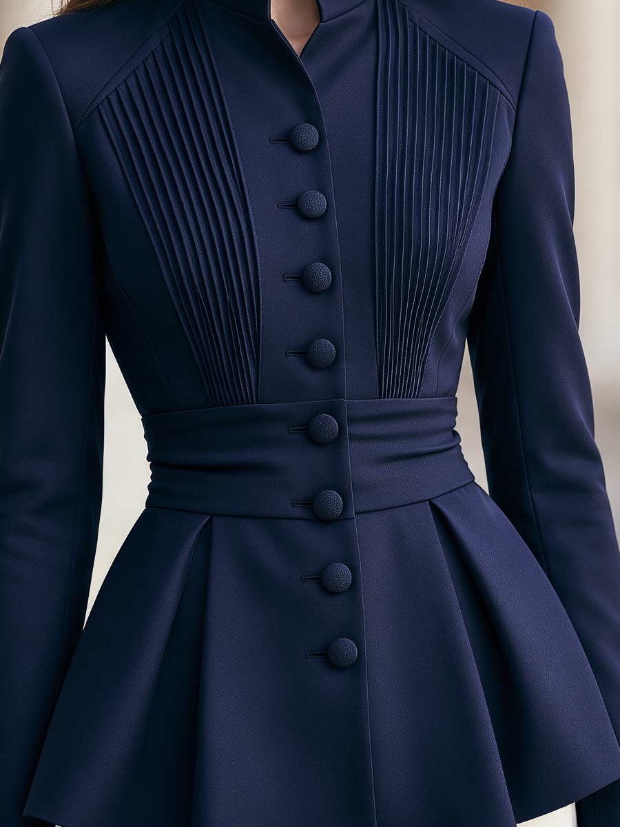 Vertical Pleat Detail Tailored Peplum Formal Blazer