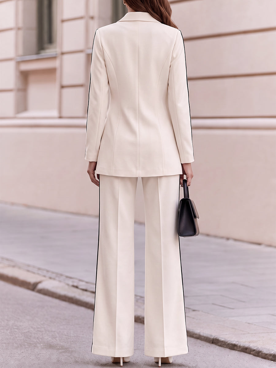 Lapel Zip Front Tailored Blazer And Side Stripe Wide Leg Pants Co Ord Set