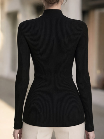 Button Detailed Ribbed Knit Wrap-Front Top