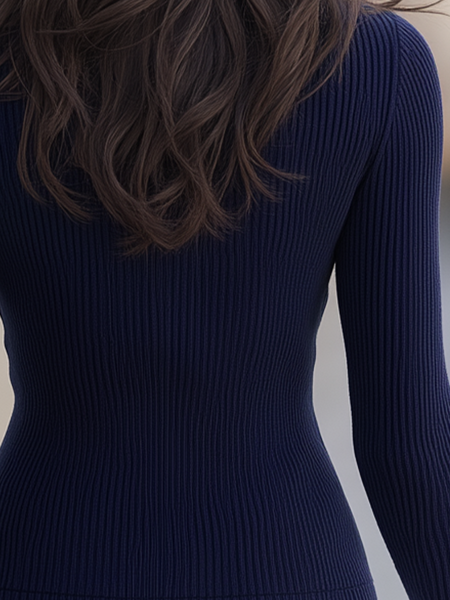 Navy Sweetheart Square Neck Ribbed Knit Cardigan Top
