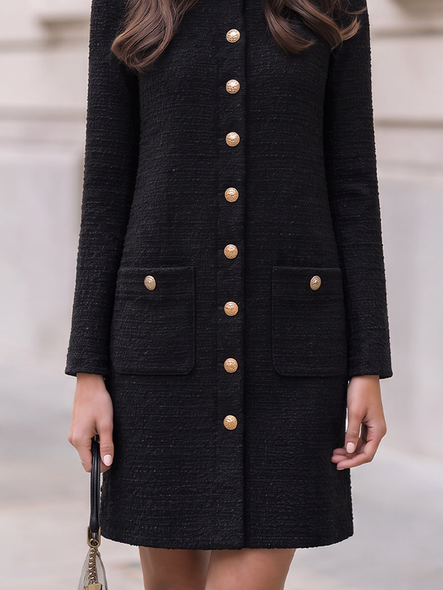 Tweed Long Sleeve Mini Dress With Gold Buttons