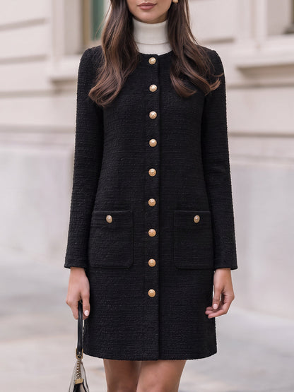 Tweed Long Sleeve Mini Dress With Gold Buttons