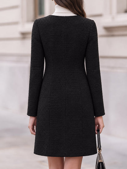 Tweed Long Sleeve Mini Dress With Gold Buttons