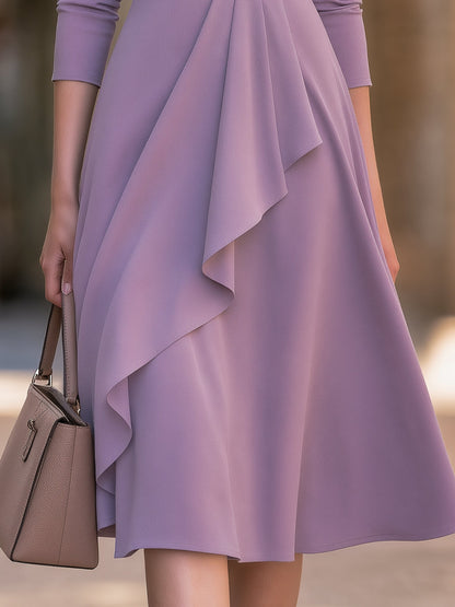 Pleated V-Neck Cascading Ruffle Midi Dress