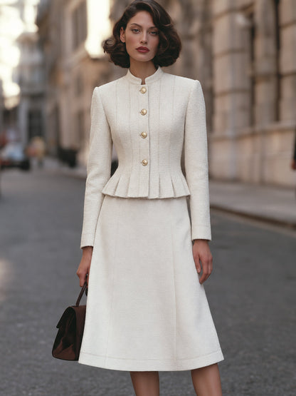 Textured Peplum Jacket And Midi Skirt Set