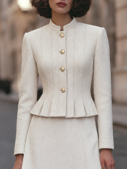 Textured Peplum Jacket And Midi Skirt Set