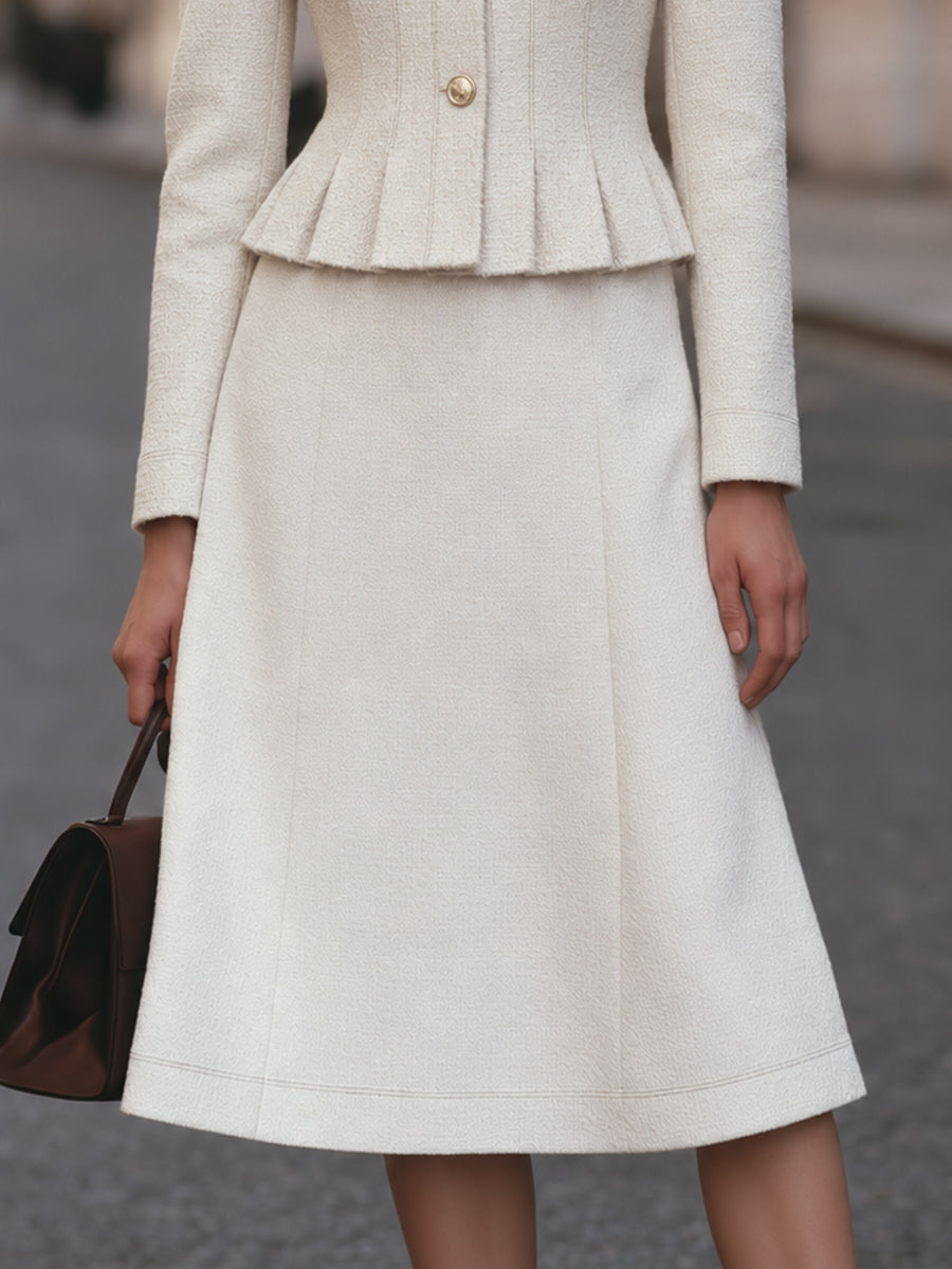 Textured Peplum Jacket And Midi Skirt Set