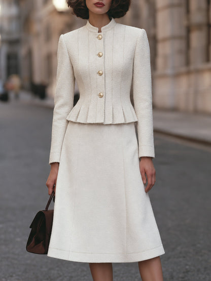 Textured Peplum Jacket And Midi Skirt Set