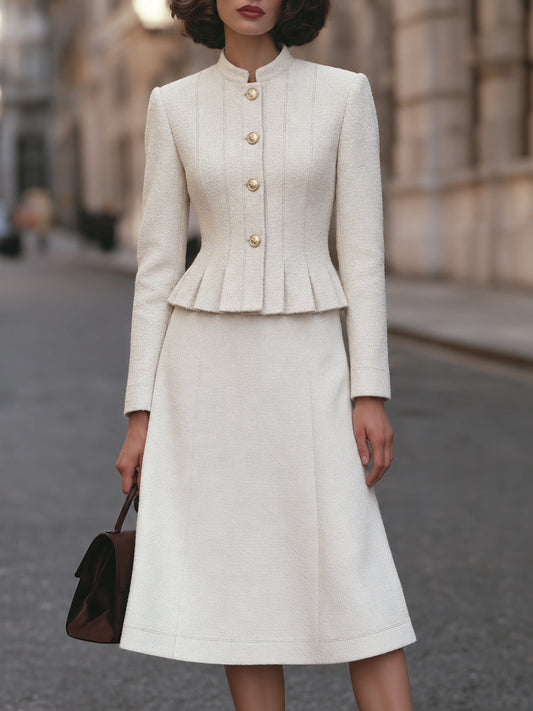 Textured Peplum Jacket And Midi Skirt Set
