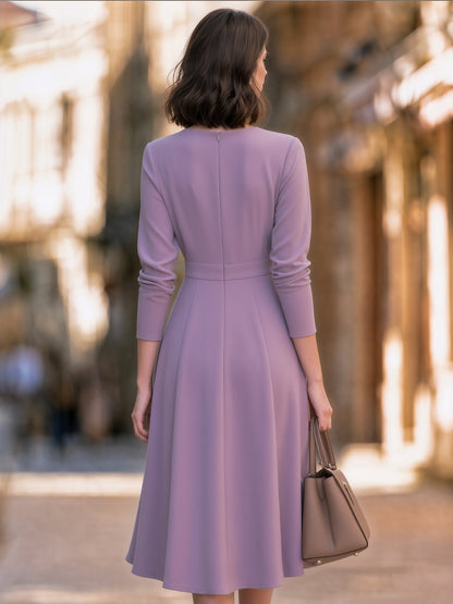Pleated V-Neck Cascading Ruffle Midi Dress