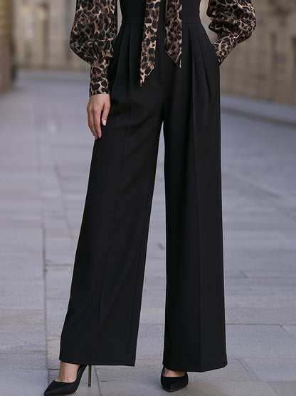 Leopard-Print Tie-Neck Wide-Leg Jumpsuit
