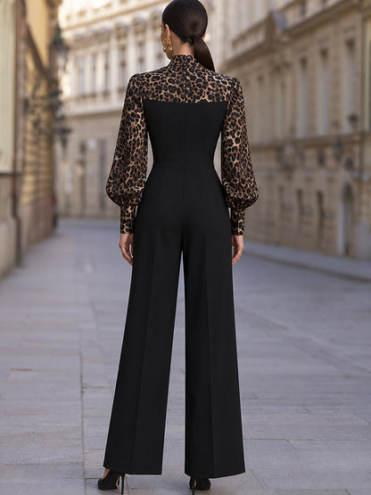 Leopard-Print Tie-Neck Wide-Leg Jumpsuit