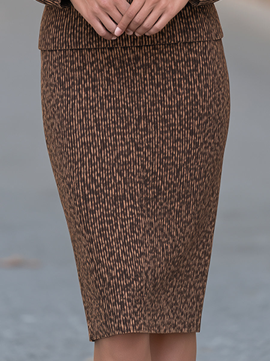 Brown Leopard-Print Ribbed Top And Pencil Skirt Set