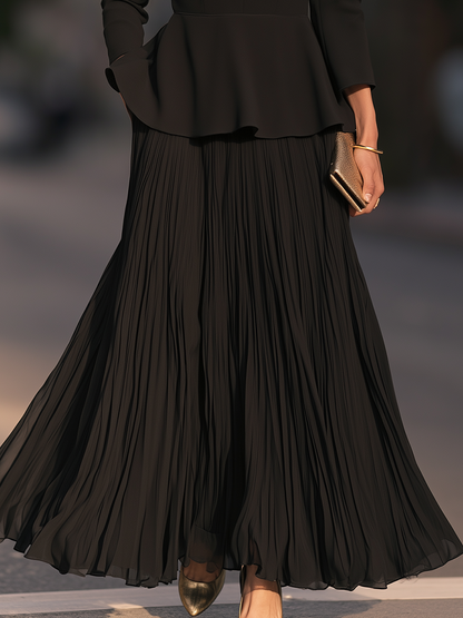 Keyhole Neck Peplum Maxi Dress With Pleated Skirt