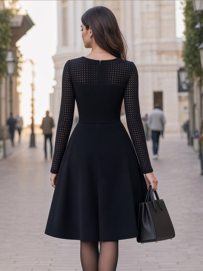 Mesh Lattice Yoke Flare Midi Dress